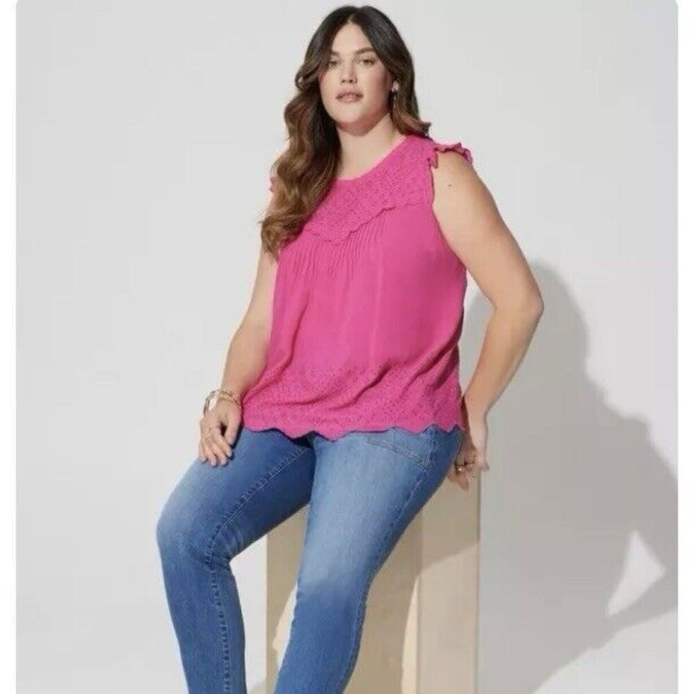NWT Torrid Hot‎ Pink Eyelet Sleeveless Top Size 5X